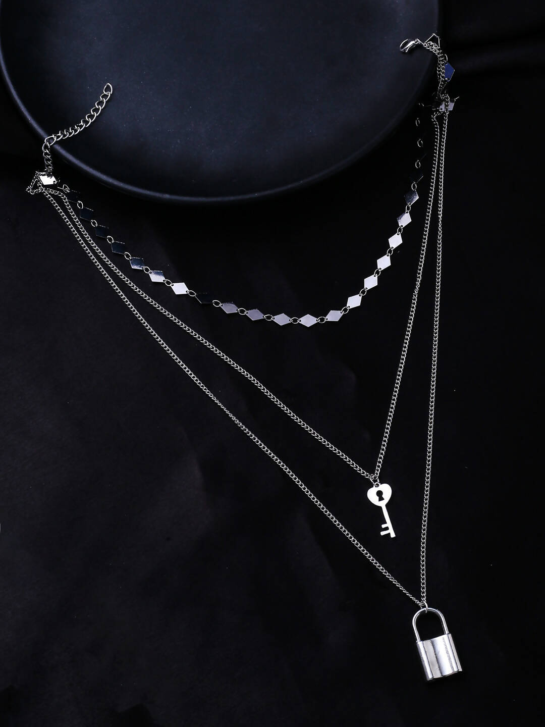 NVR Women's 3 Layered Silver-Plated Minimal Layered Necklace | Swadesiicart