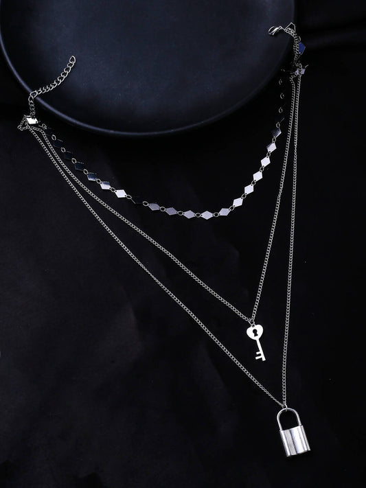 NVR Women's 3 Layered Silver-Plated Minimal Layered Necklace | Swadesiicart