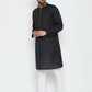 Even Apparels Black Color Pure Cotton Men's Kurta With Band Collar | Swadesiicart