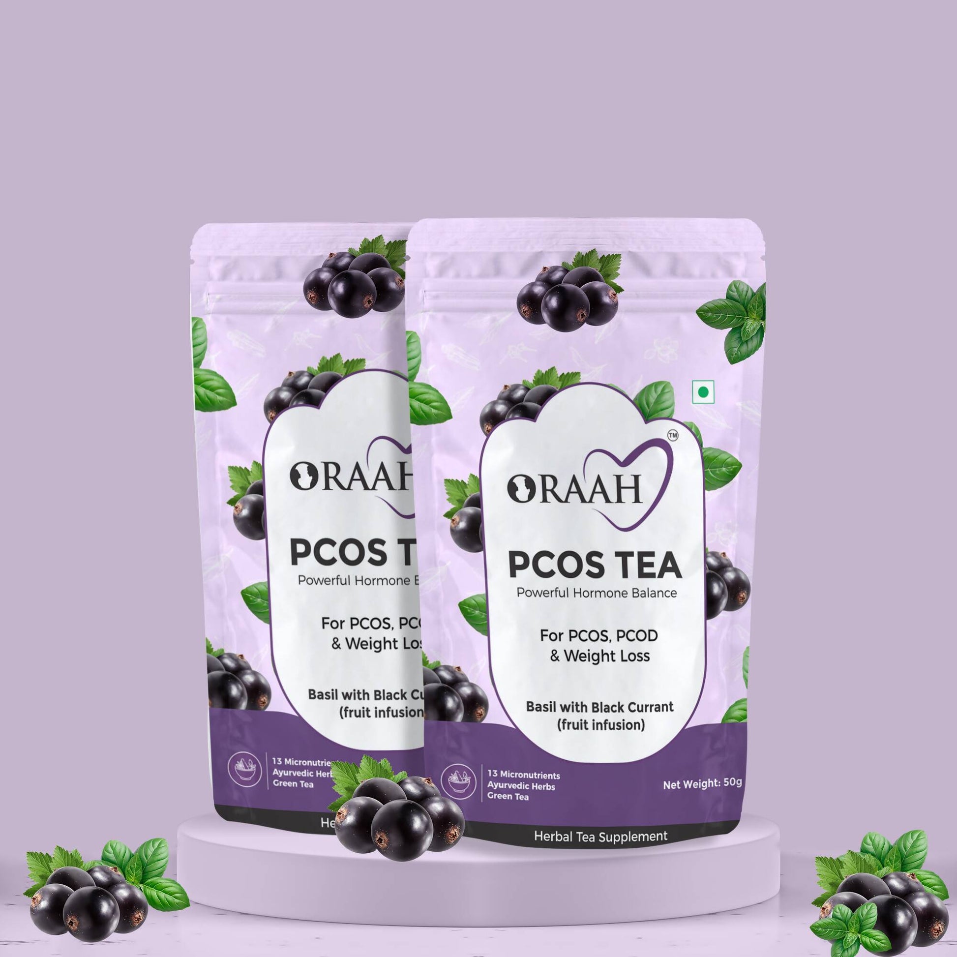Oraah PCOS PCOD Basil with Black Currant Tea - Swadesiicart