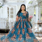 Jyoti Fashion Women's Teal Sequence Zari Embroidered Faux Georgette Anarkali Dress | Swadesiicart