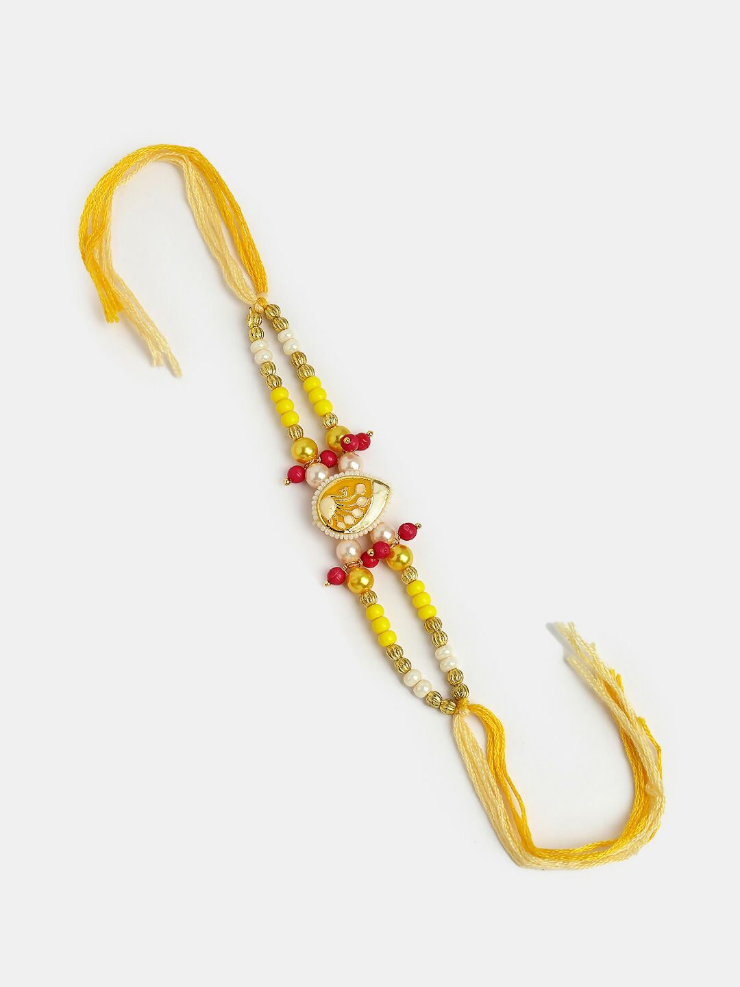 NVR Women & Men Set of 2 Yellow Peacock Design Bhaiya Bhabhi Rakhi With Roli Chawal | Swadesiicart