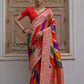 Vishnu Weaves Women's Red Banarasi Silk Zari Woven Saree with Blouse - Swadesiicart
