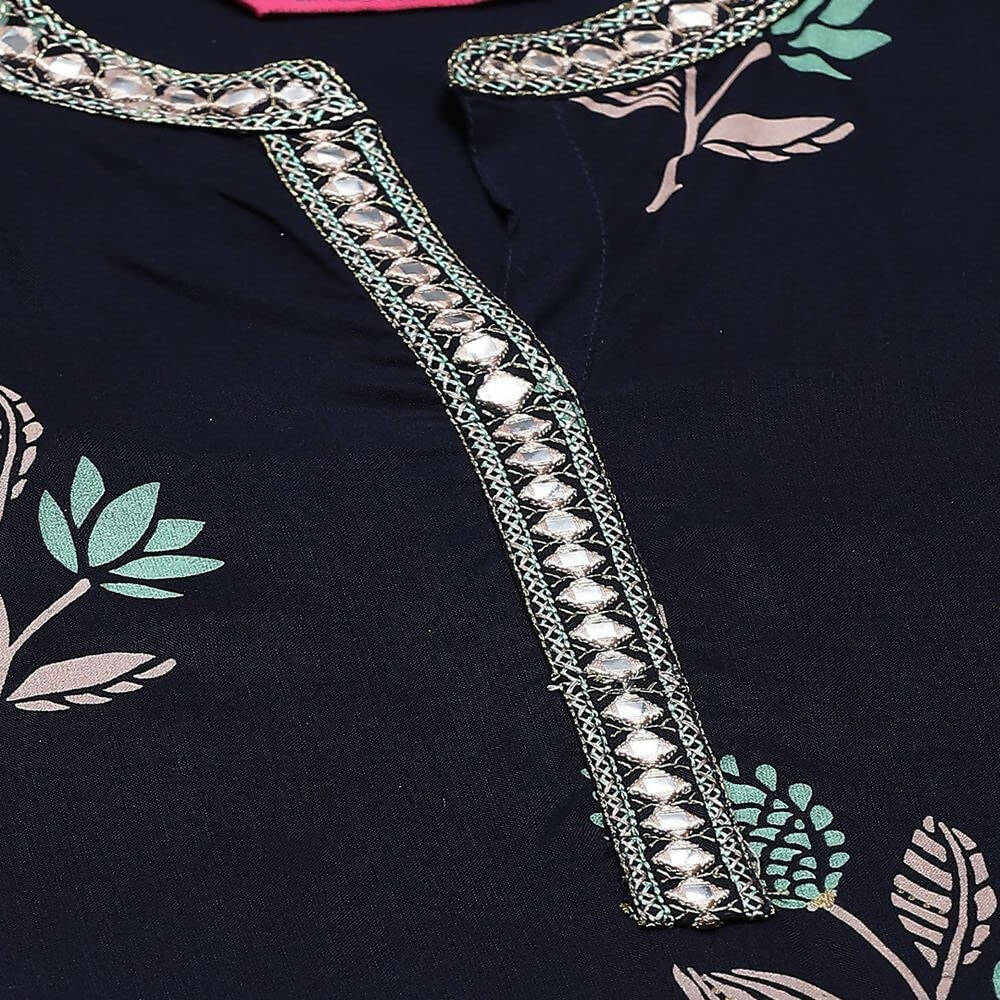 Anubhutee Women's Rayon Embroidered Navy Blue Kurta with Palazzos | Swadesiicart