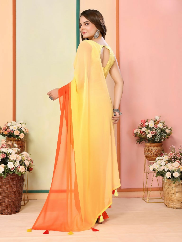 Yellow Georgette Pedding Color Printed Ready To Wear Saree - Aalaya | Swadesiicart