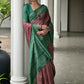 Vishnu Weaves Women's Green Soft Tussar Silk Printed Saree with Blouse - Swadesiicart