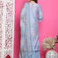 Jyoti Fashion Women's Grey Satin Traditional Digital Print with Crystal work Kurta with Trouser & Dupatta | Swadesiicart