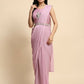 Pink Chiffon Solid Ready to wear Saree with stitched Blouse - Aayan | Swadesiicart