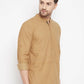 Even Apparels Beige Pure Cotton Short Men's Kurta With Band Collar | Swadesiicart