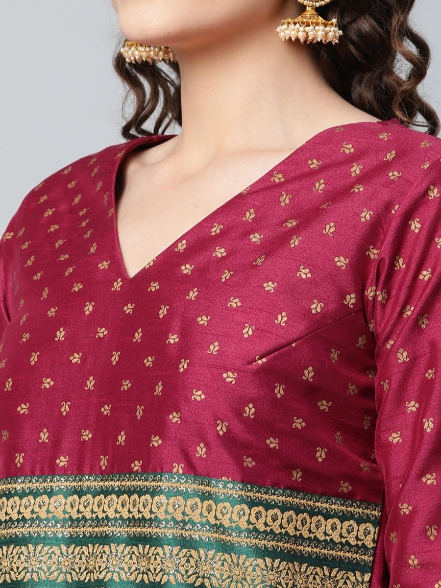 Ahalyaa Womens Burgundy crepe Printed Jumpsuit | Swadesiicart