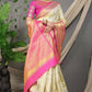 Jyoti Fashion Women's Off White Kanjivaram Silk Zari Woven Saree with Blouse | Swadesiicart