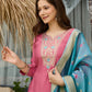 The52 Women Gorgeous Embroidery Work with Viscose Silk Fabric Straight Kurta, Pant and Dupatta Set - Swadesiicart