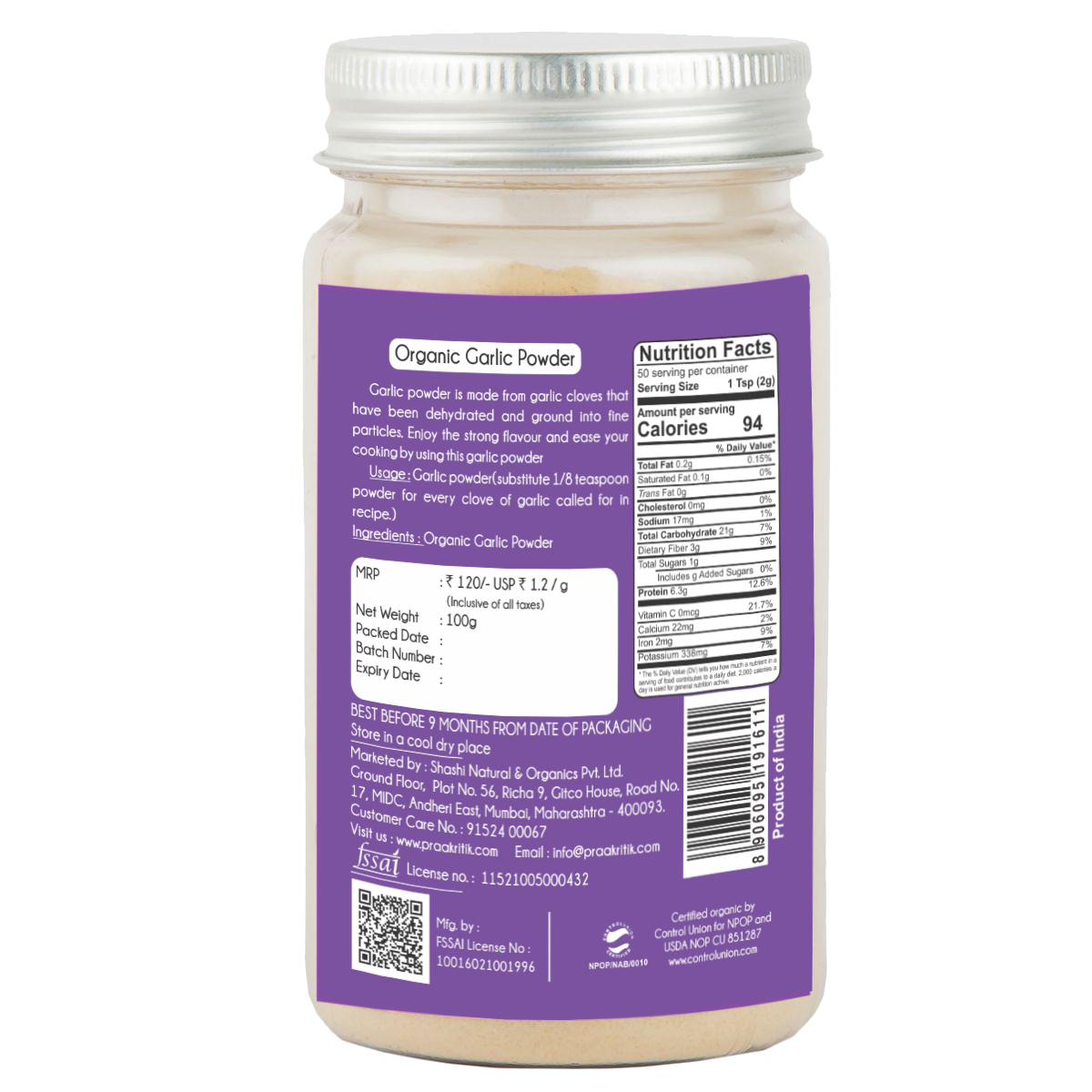 Praakritik Organic Garlic Powder - Swadesiicart