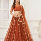 Aastha Fashion Brown Butterfly Net Tone To Tone Thread Work And Mirror Work Embroidery Wedding Wear Lehenga Choli