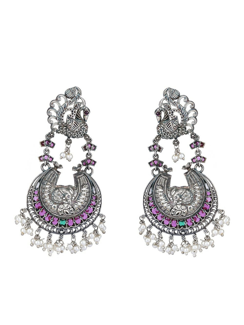 Joban Fashion Women Red Stones Silver Tone Brass Earrings | Swadesiicart