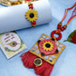 NVR Women & Men Set of 2 Red & Yellow Mirror Work Handcrafted Bhaiya Bhabi Rakhi With Roli Chawal | Swadesiicart