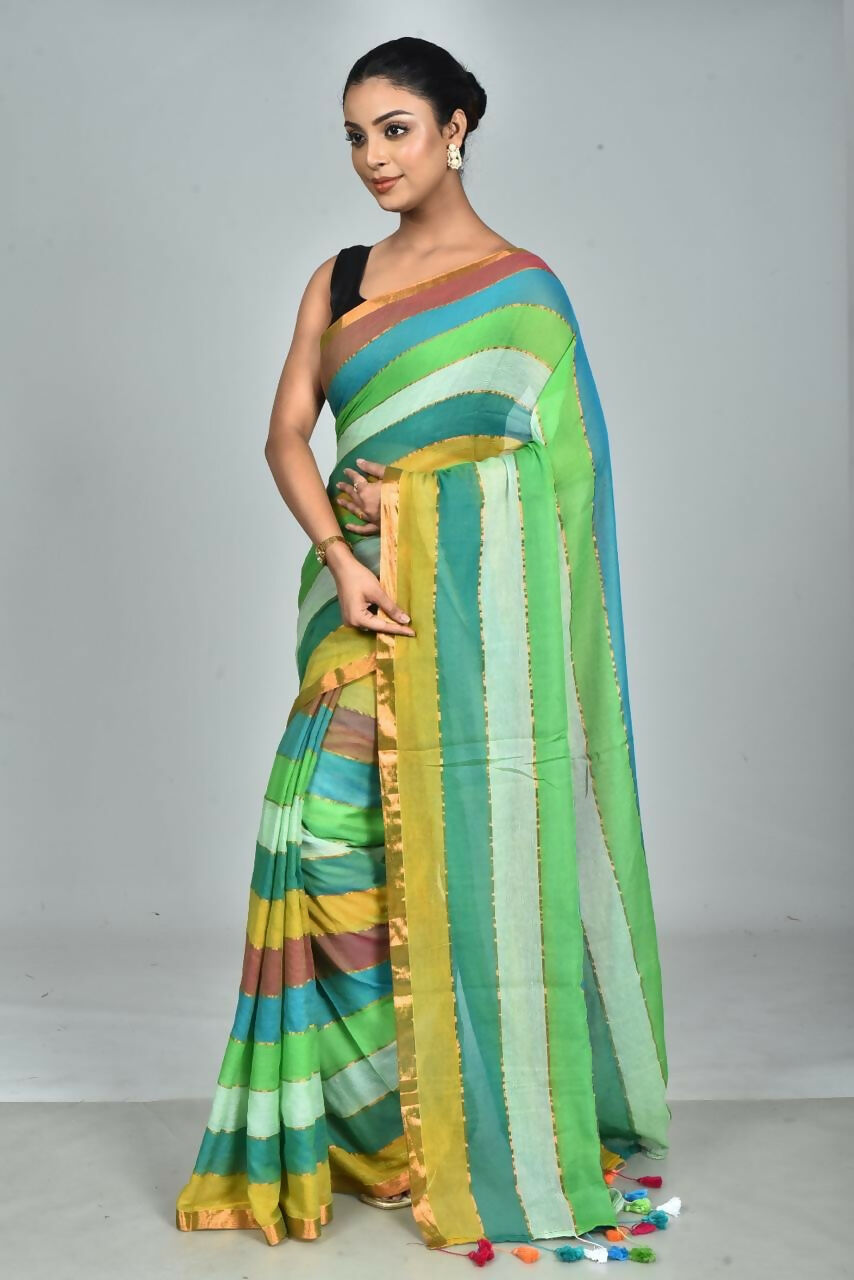 Exclusive Collection Beautiful Multi2 Pure Cotton Woven Handloom Saree With Running Blouse Piece - Swadesiicart