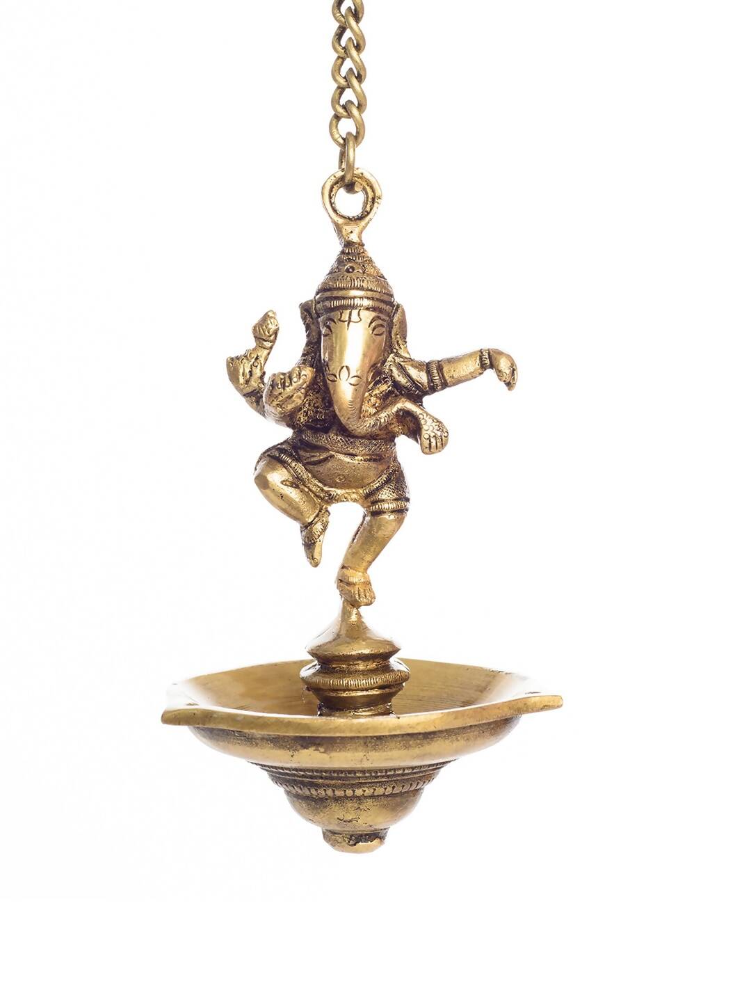 eCraftIndia Brown Dancing Ganesha Brass Hanging Diya | Swadesiicart