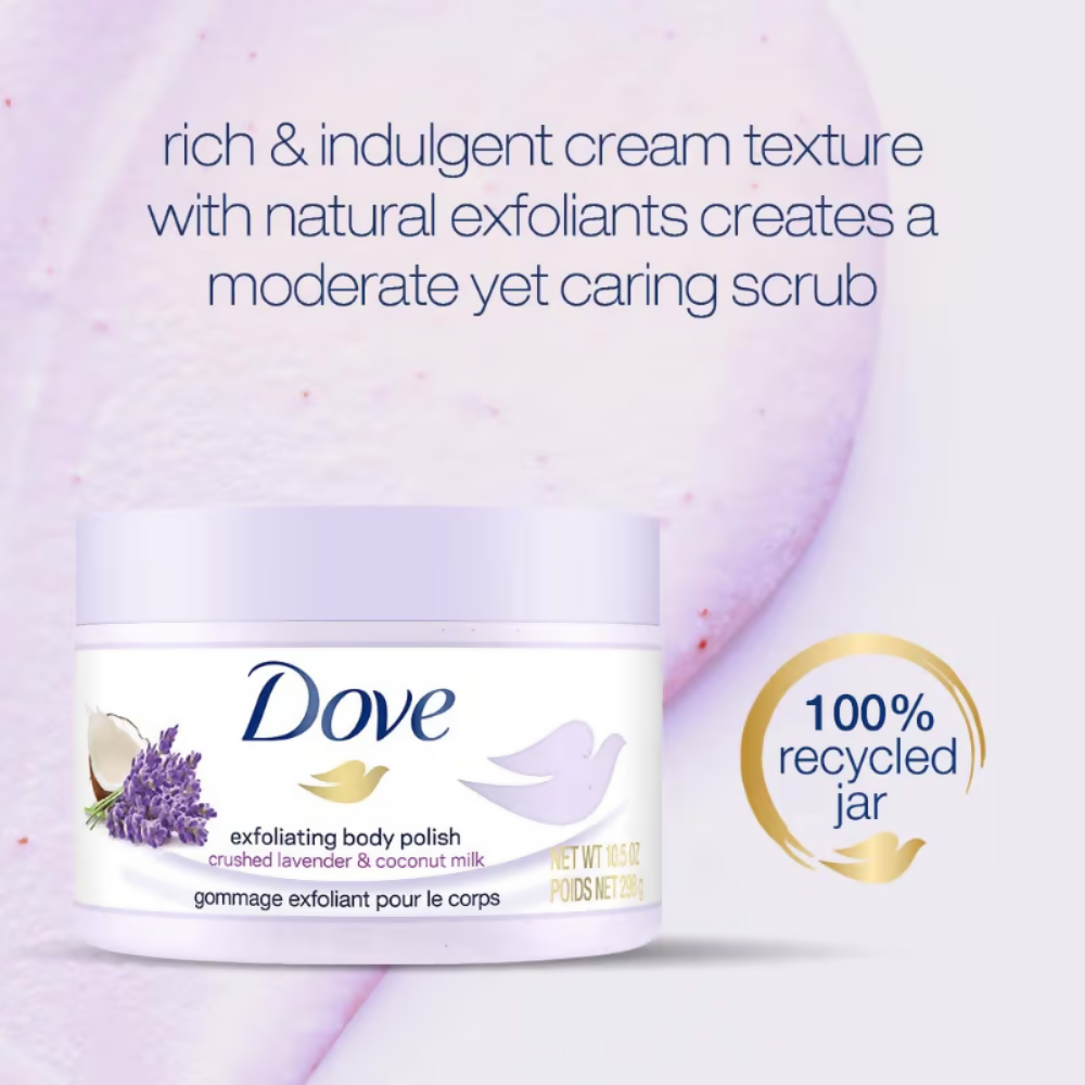 Dove Exfoliating Body Polish Scrub With Crushed Lavender And Coconut Milk - Swadesiicart