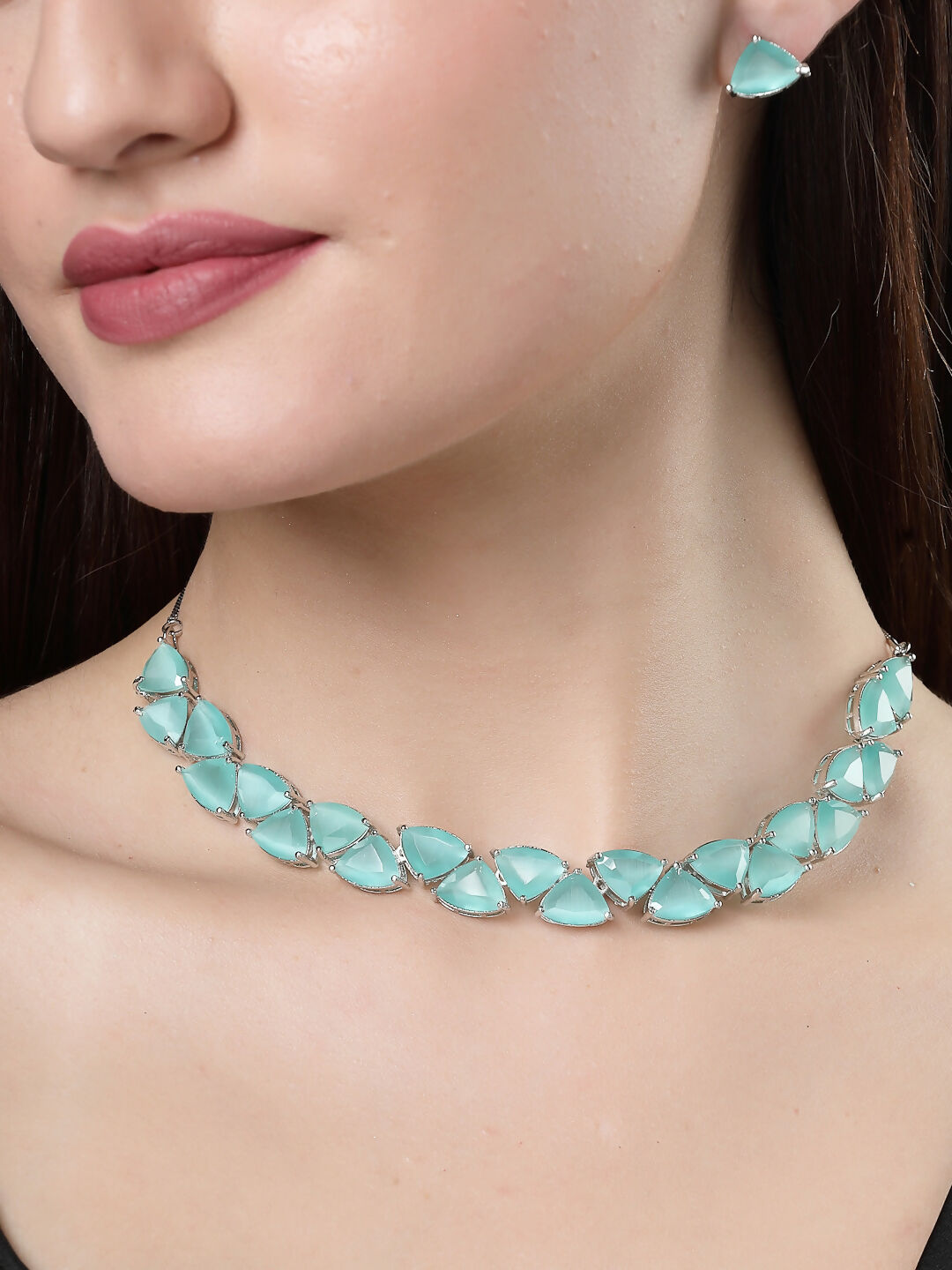 NVR Women's Green Artificial Stones Studded Handcrafted Jewellery Set - NR Retail-NVR