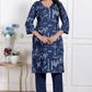 Miravan Womens Abstract Blue Printed Cotton Blue Co-Ord Set - Swadesiicart
