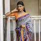 Vishnu Weaves Women's Grey Cotton Silk Printed Saree with Blouse - Swadesiicart