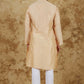 Bluesaanchi Men's Chandery Silk Light Khaki Embroidered Kurta Set | Swadesiicart