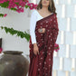 Beatitude Maroon Khadi Floral Embroidered Saree