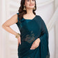 Teal Blue Rangoli Silk Diamond Work Ready To Wear Saree - Tamana | Swadesiicart
