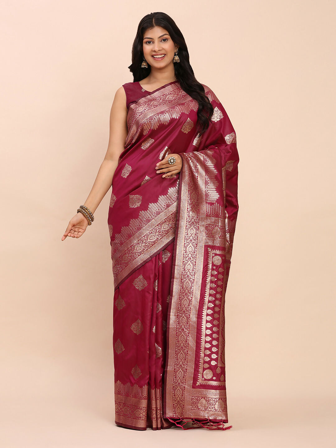 Astita Banarasi Silk Magenta Saree | Swadesiicart