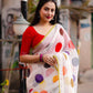 White Pure Linen Ethnic Motifs Saree with Unstitched Blouse - Hiral Fashion | Swadesiicart