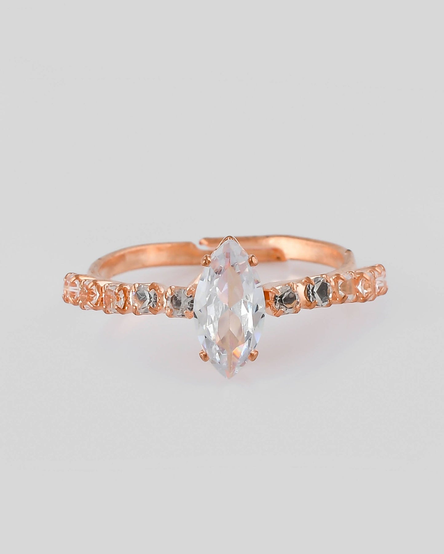 VOJ white CZ-detail Stainless Steel Cubic Zirconia Gold-Polished adjustable finger Ring | Swadesiicart