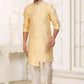 Raivat Ethnic Banarasi Jacquard Embroidery Semi Indo Western Sherwani In Yellow Colour | Swadesiicart