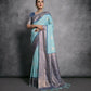 Vishnu Weaves Women's Firozi Tussar Silk Zari Woven Saree with Blouse - Swadesiicart