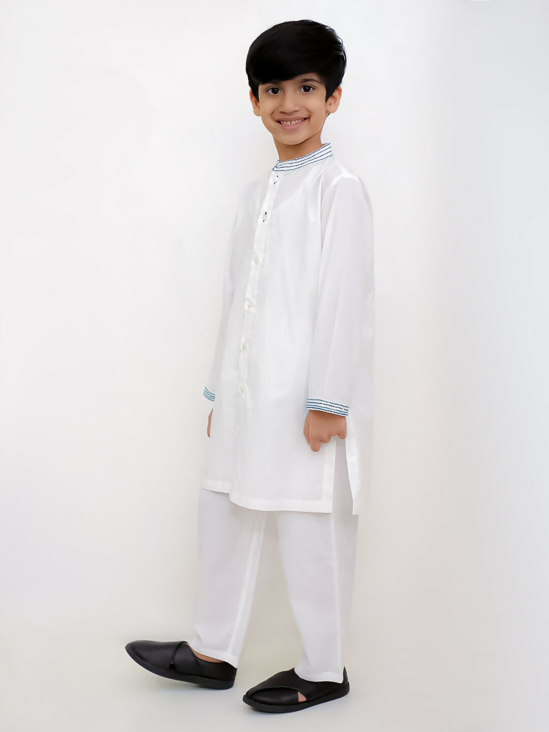 Lil Drama Shor-Gul White Kurta Pyjama Set For Boys | Swadesiicart