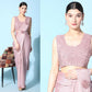 Pink Imported Crush Lycra Texture Pattern Ready to Wear Saree with stitched Blouse - Nirvana | Swadesiicart