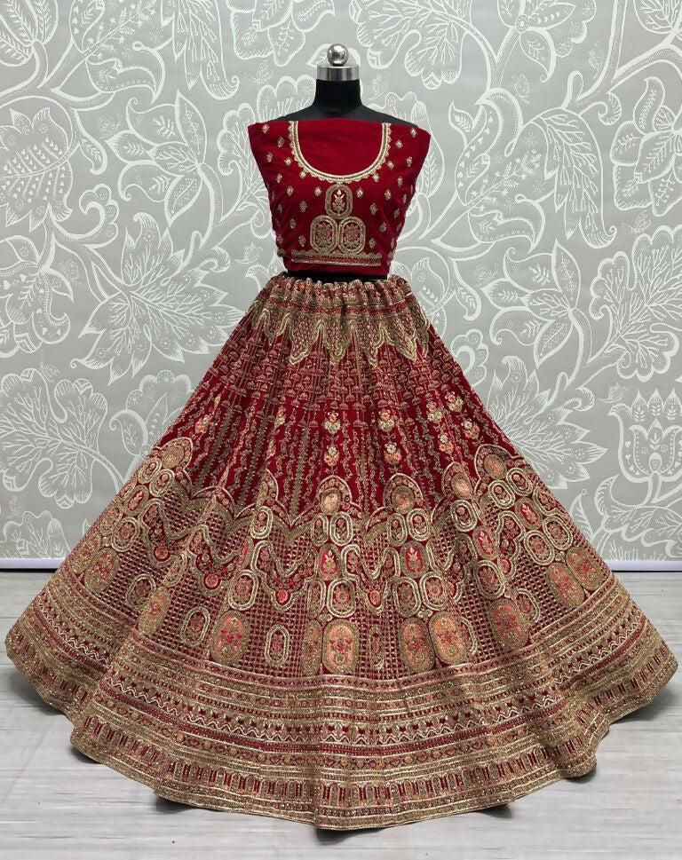 Jyoti Fashion Women's Rani Pink Velvet Multi Thread Embroidered with Zircon Diamond Wedding Lehenga Choli | Swadesiicart