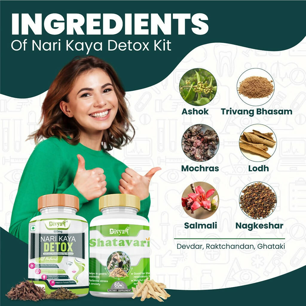 Divya Shree Nari Kaya Detox Capsule and Shatavari Capsule Combo - Swadesiicart