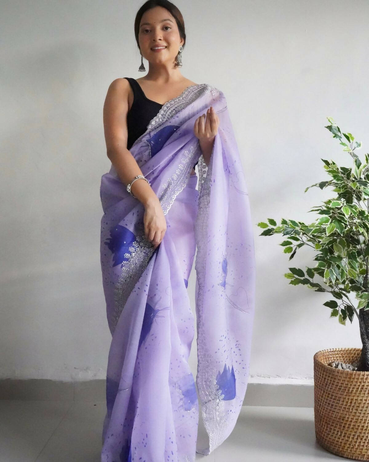 Vamsee Blue Organza Saree - Swadesiicart