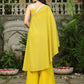 Janasya Yellow Georgette Solid Top Bottom Cape | Swadesiicart