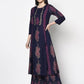 Aniyah Rayon Navy Blue Color Block Print A-line Flared Long Kurta With Two Front Slits (AN-215K) - Swadesiicart