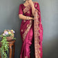 Vastranavya Pink Vichitra Silk Zari with Swarovski Work Ready to Wear Saree | Swadesiicart