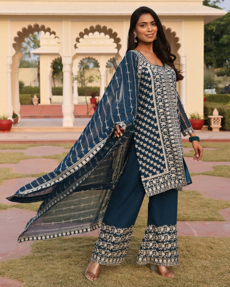Jyoti Fashion Women's Morpeach Georgette Embroidered Designer Kurta Set | Swadesiicart