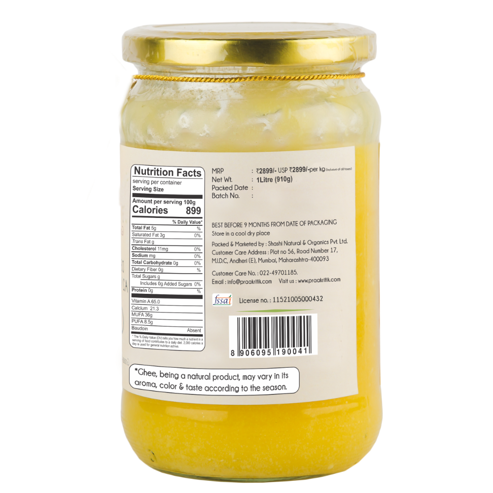 Praakritik Natural Desi Gir Cow A2 Ghee | Organic Grassfed - Vegetarian GMO Free Lactose Free - Cow Ghee - Swadesiicart