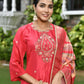 Vaasva Women's Silk Red Emboidered Solid Kurta, Sharara & Dupatta Set | Swadesiicart