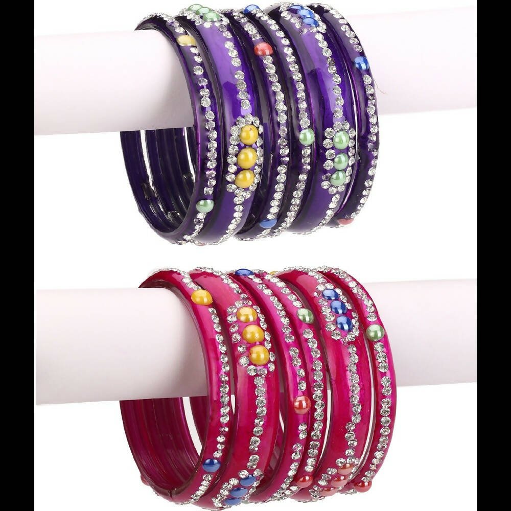 Afast Bridal Wedding & Party Fashionable Colorful Glass Bangle/Kada Set, Pack Of 12 - Pink, Blue - Afast Enterprises