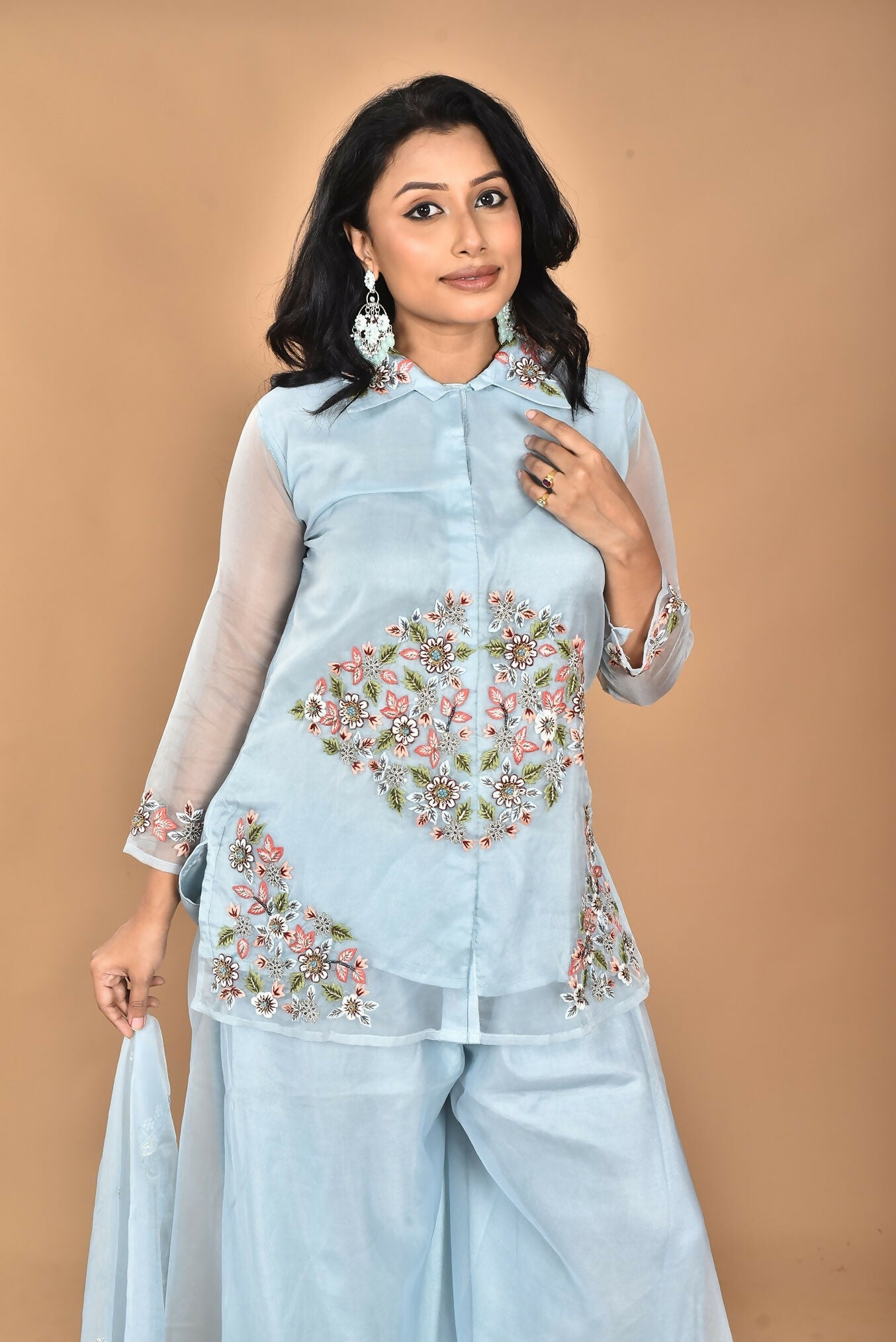 Morchari Women And Hand Embroidery Palazzo Set-Sky Blue - Swadesiicart