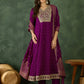 The52 Wine Women's Gorgeous Embroidered Work Vichitra Silk Fabric Flared Kurta Pant and Dupatta Set - Swadesiicart