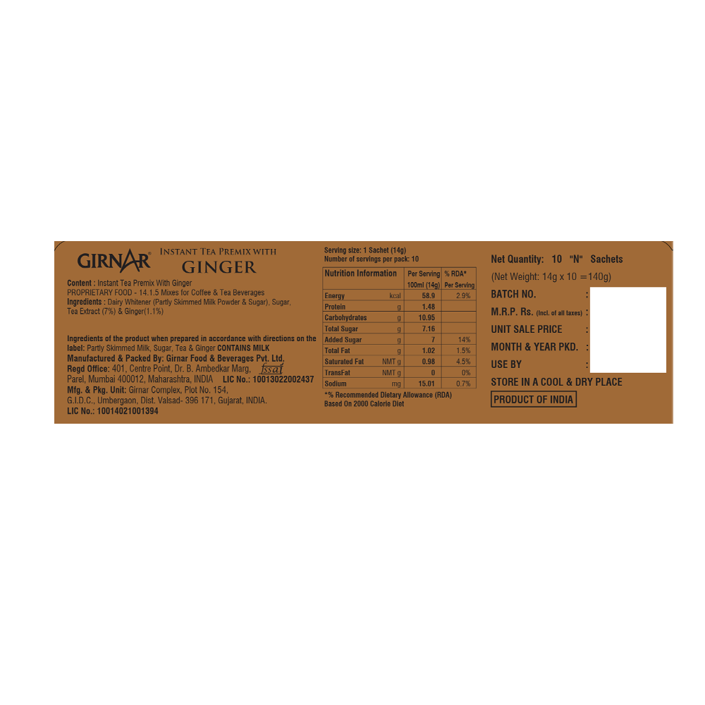 Girnar Instant Tea Premix With Ginger | Swadesiicart