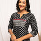 FIORRA Women's Floral Printed Black Cotton Straight Kurta - Swadesiicart